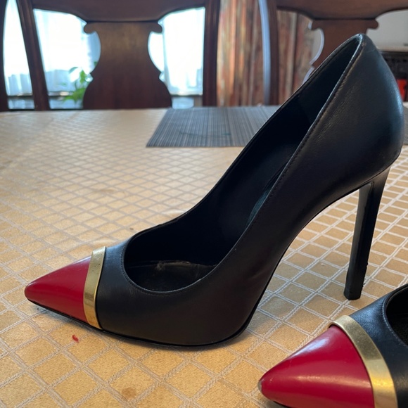 Saint Laurent Paris Bi-Color Black /Red Cap Toe Pointed Heels - Picture 3 of 11